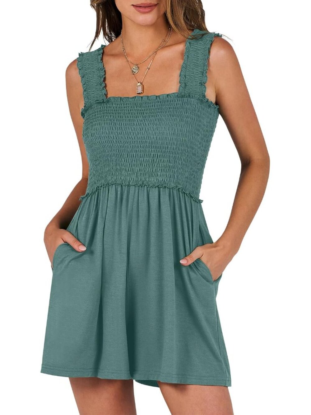 Rompers for Women Smocked Summer Casual Vacation Beach Outfits
